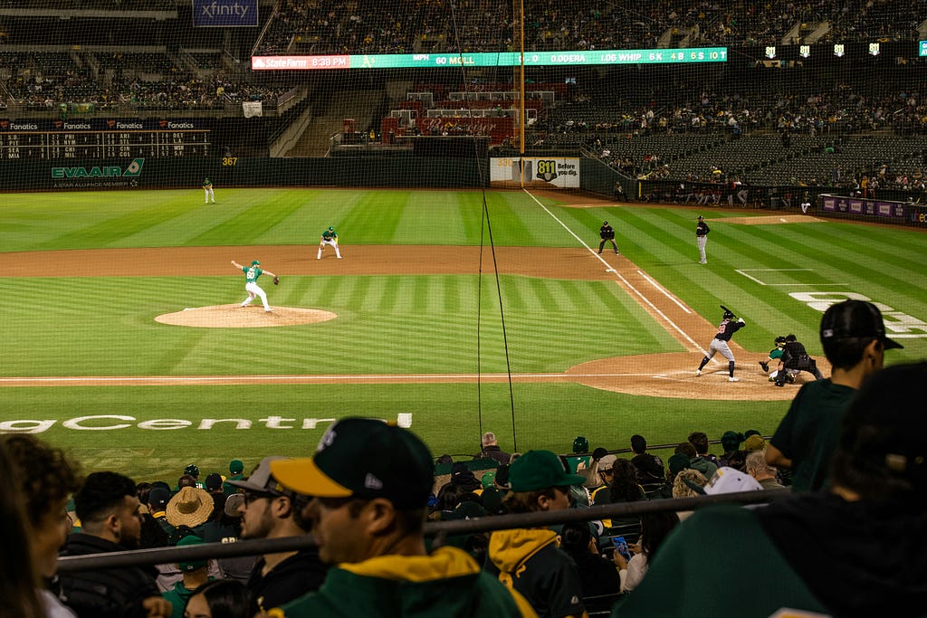 Crowd and players at the stadium during a baseball game