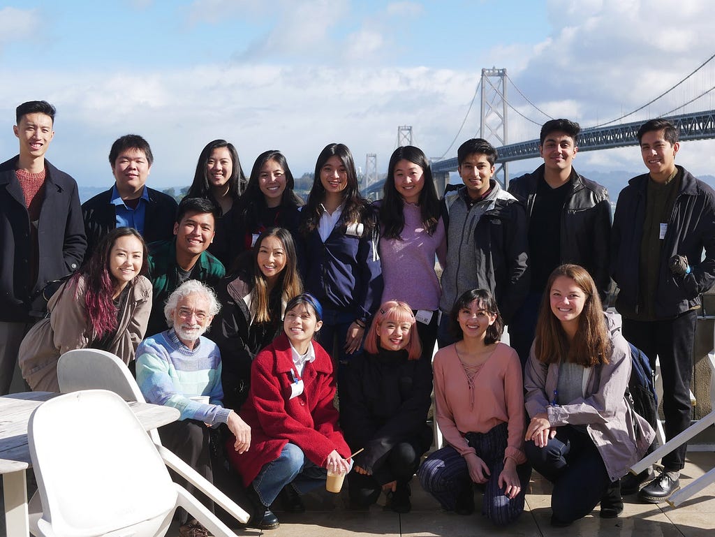 The board members of Design at UCSD in front of the Golden Gate bridge