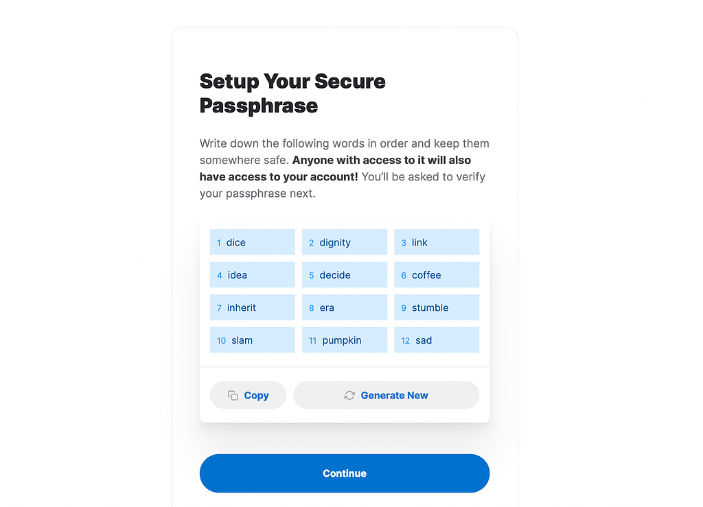 Secure passphrase | Seed phrase | NEAR Wallet