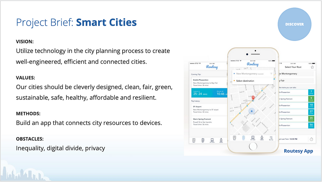 Project Brief for Smart Cities, including Vision, Values, Methods, and Obstacles.