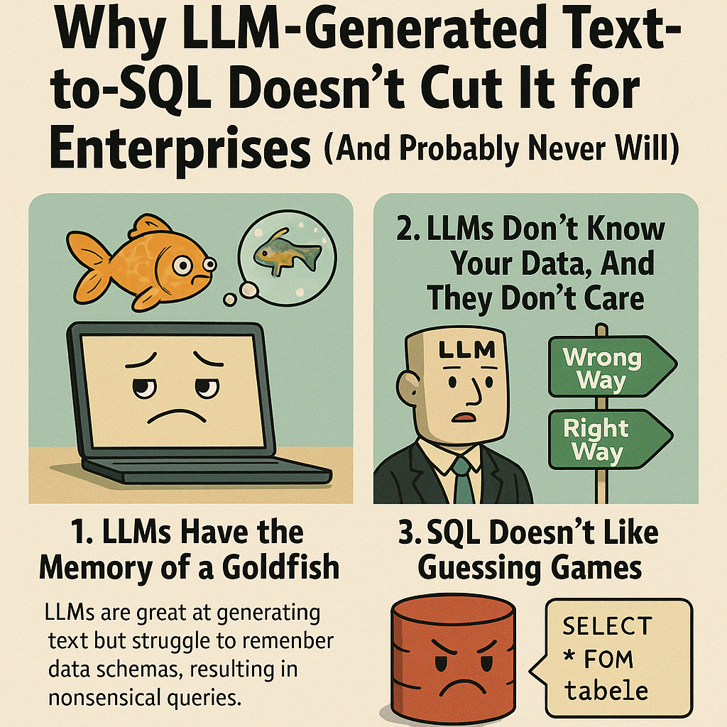 Why LLM-Generated Text-to-SQL Doesn’t Cut It for Enterprises (Unless we are talking about demos…