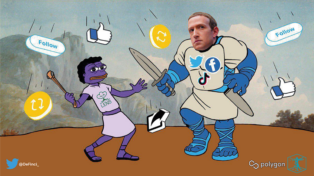 David vs Goliath; web3 vs web2 social media.