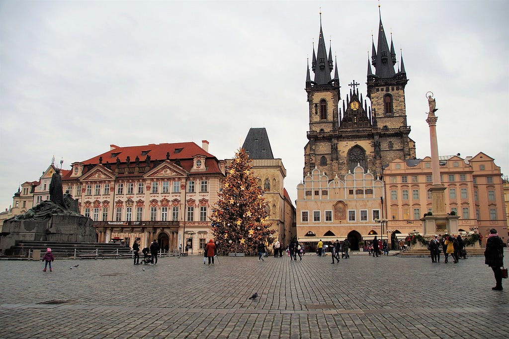 Decorated Old Town Square in Prague for New Year