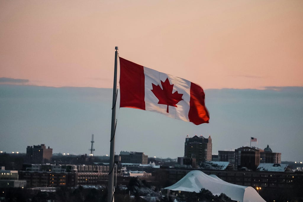 Canadian Flag in red Sky