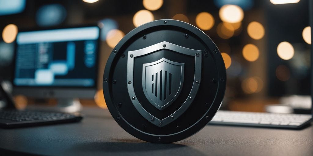 Shield icon safeguarding corporate digital information.