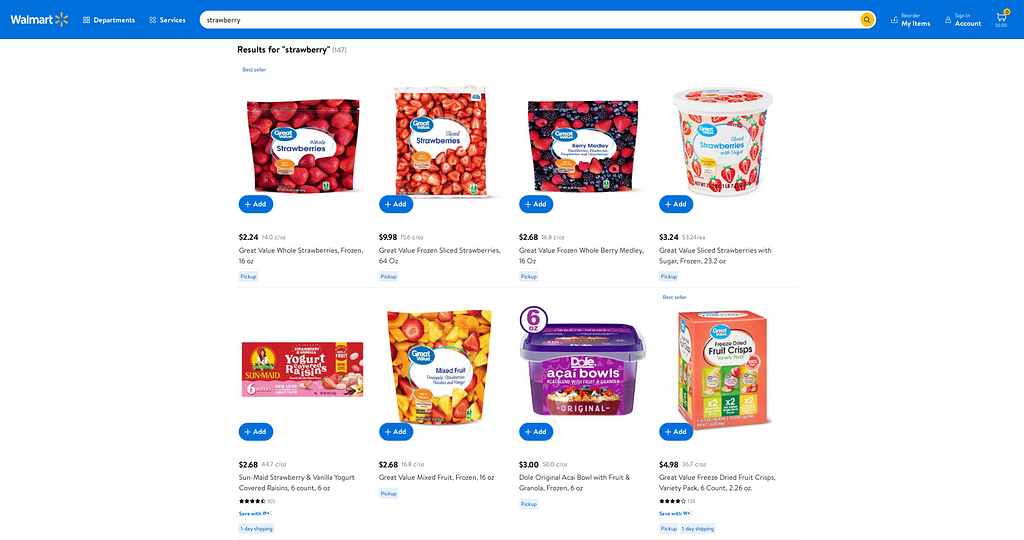 Walmart search for strawberries