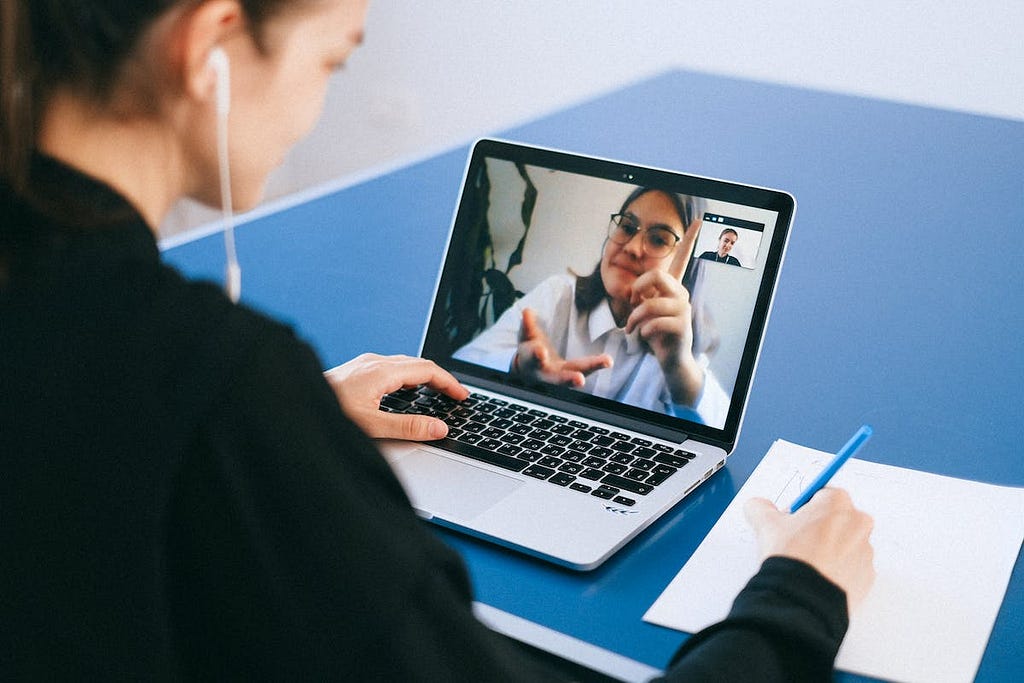 two people on a video call