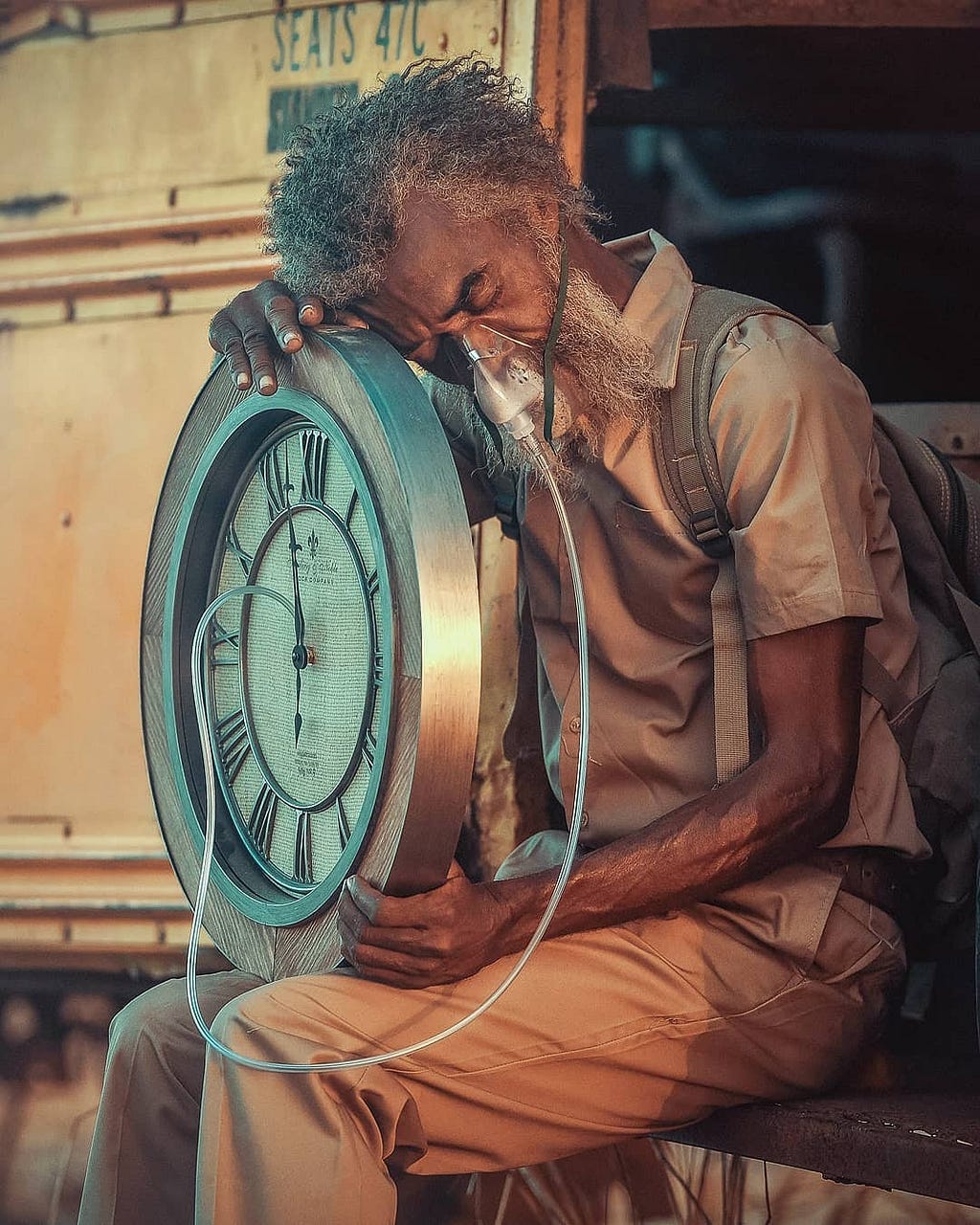 Adrian McDonald photographs an old man on time-support