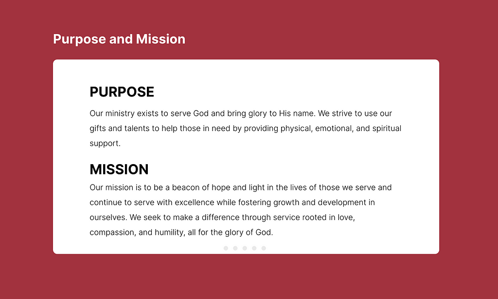 Purpose and mission statements for ministry