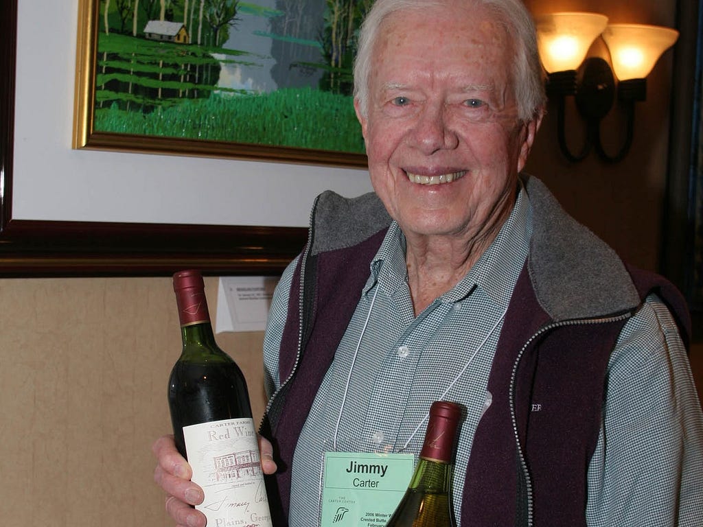 Jimmy Carter with his wine.