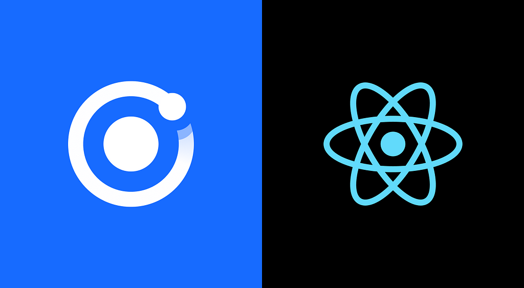 Logo of the two technologies Ionic and React Native