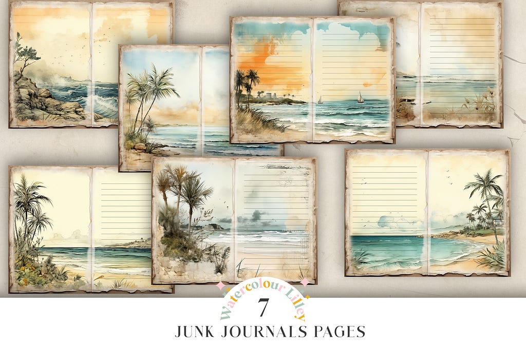 Beach Shabby Chic Junk Journal Paper Graphic Backgrounds