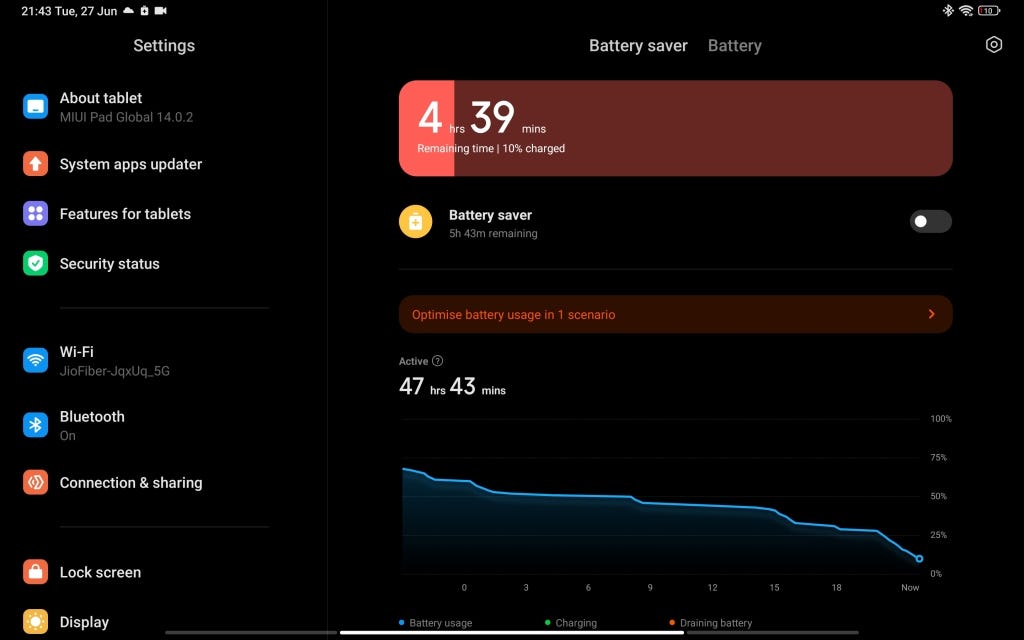 Battery life screenshot of Pad 6