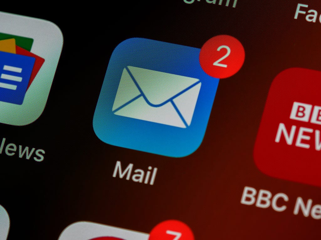 Email mobile app icon with two new email alert