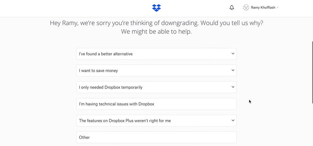 Dropbox downgrade account step 3