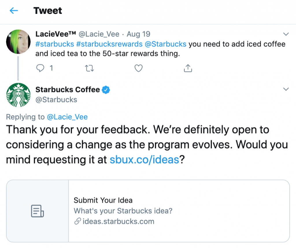 Starbucks has a customer support website