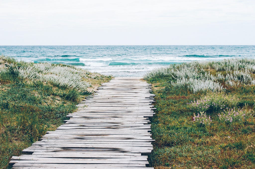 Wooden pathway leading to the beach.