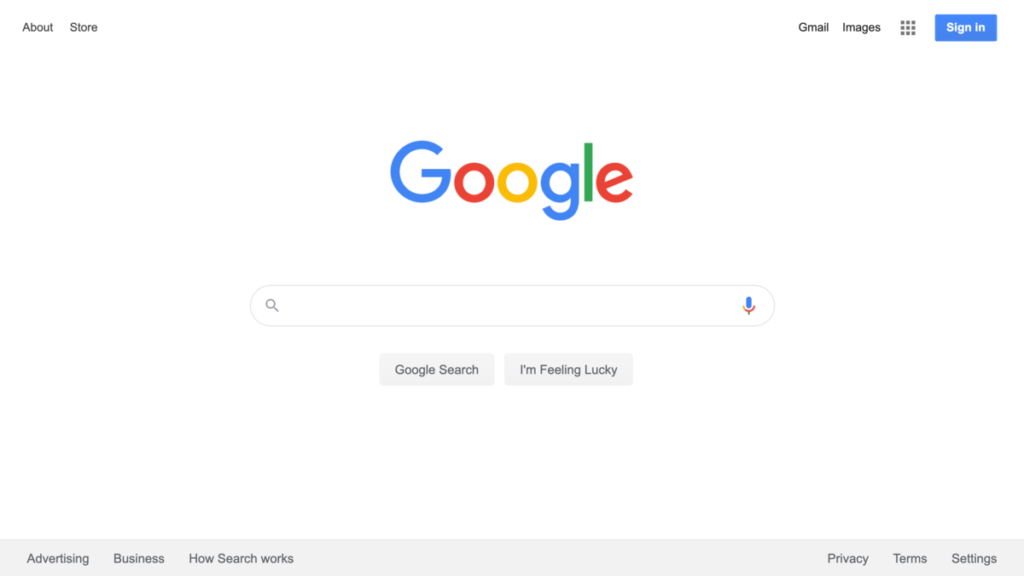 Um print-screen da página inicial do Google.