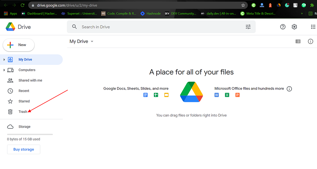 Google drive option to restore the files