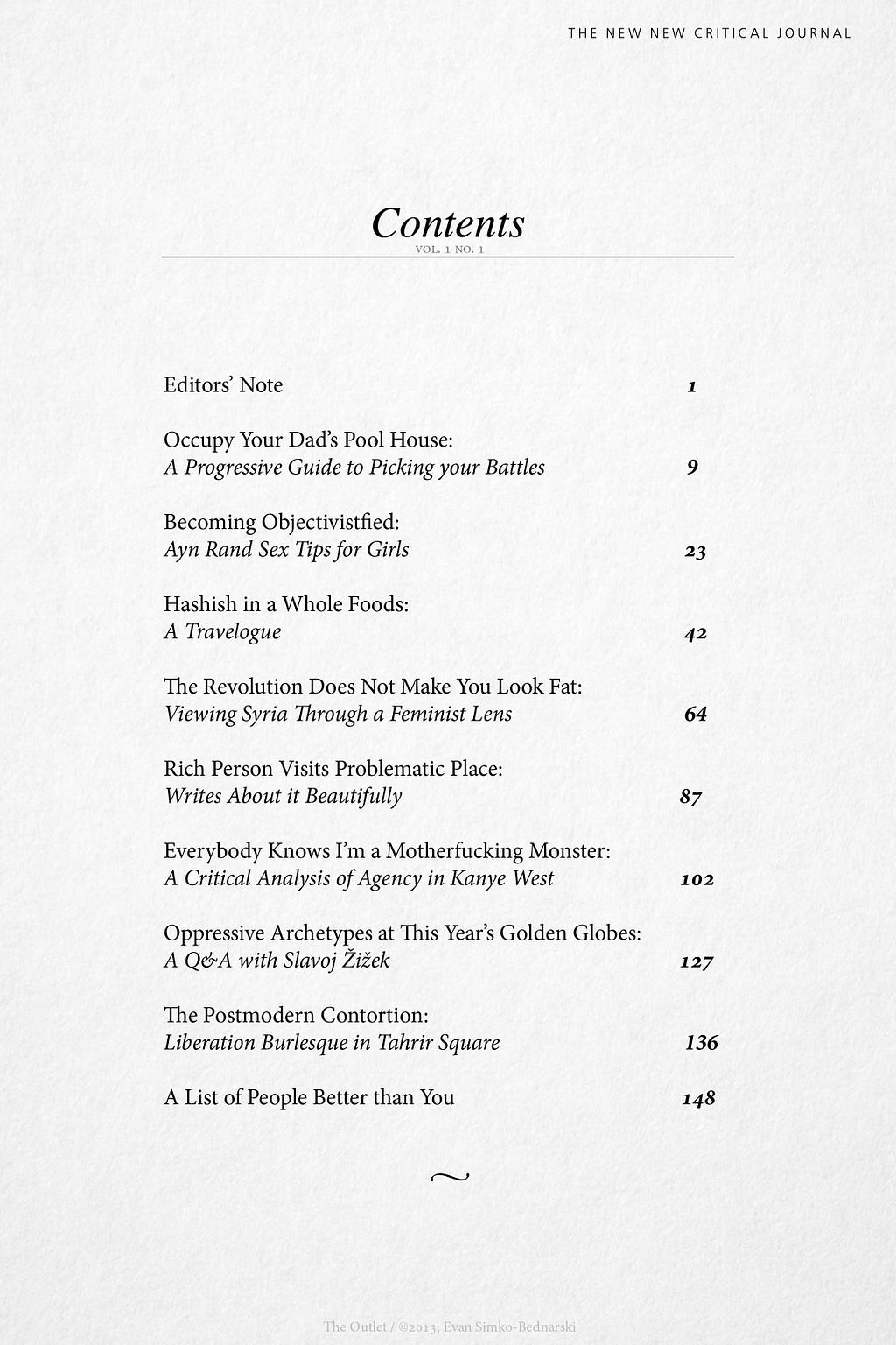 TOC from The New New Critical Journal