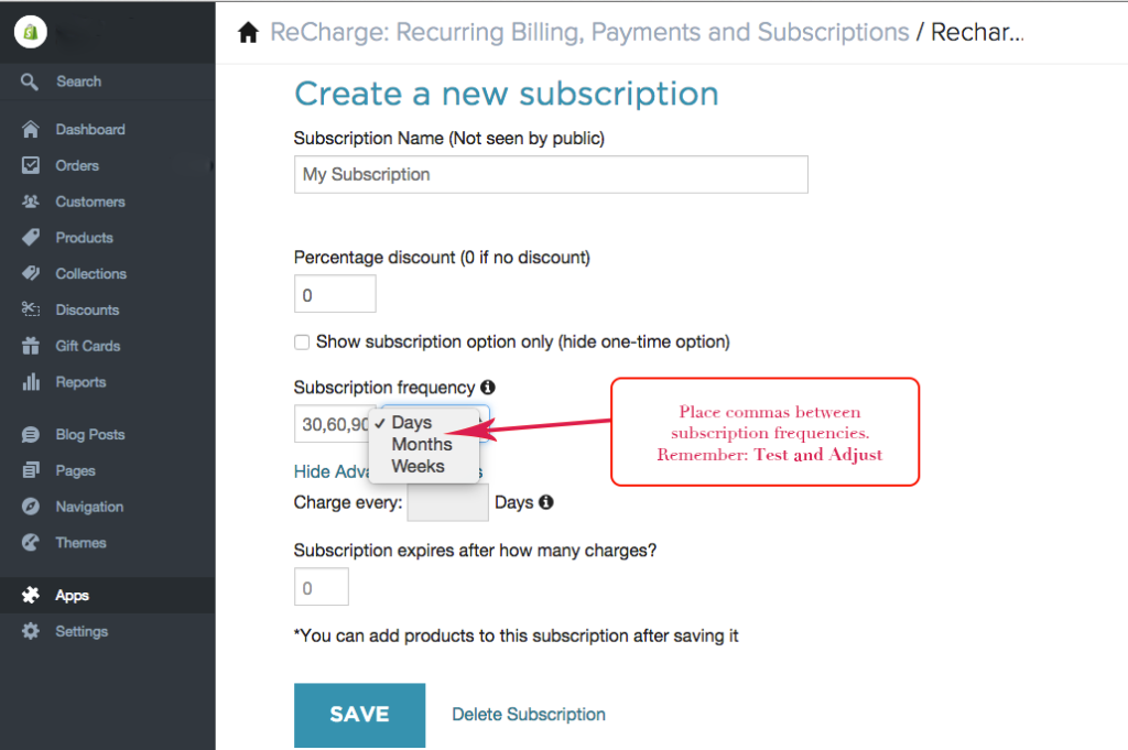 Change Subscription Frequency ReCharge App Shopify