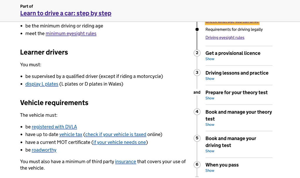 GOV.UK Step By Step page with the focused link obscured by the sticky header