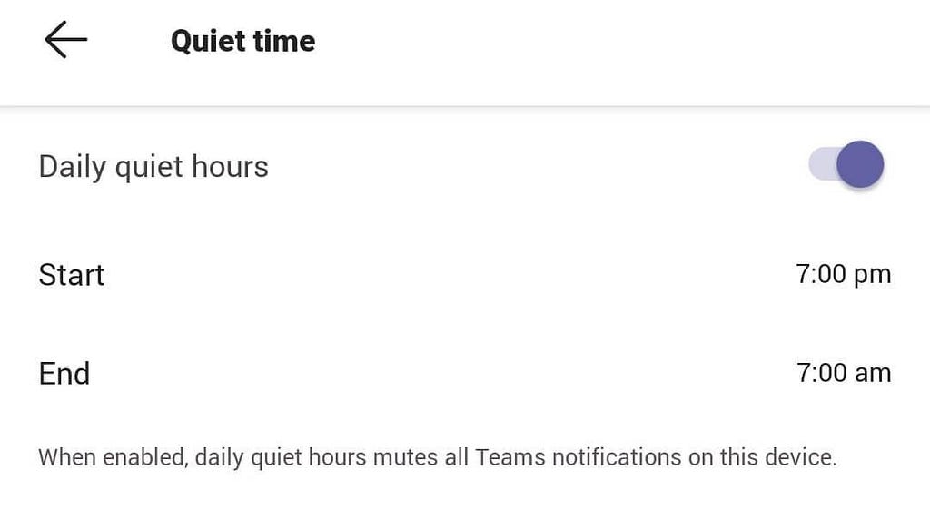 Quiet hours Microsoft Teams
