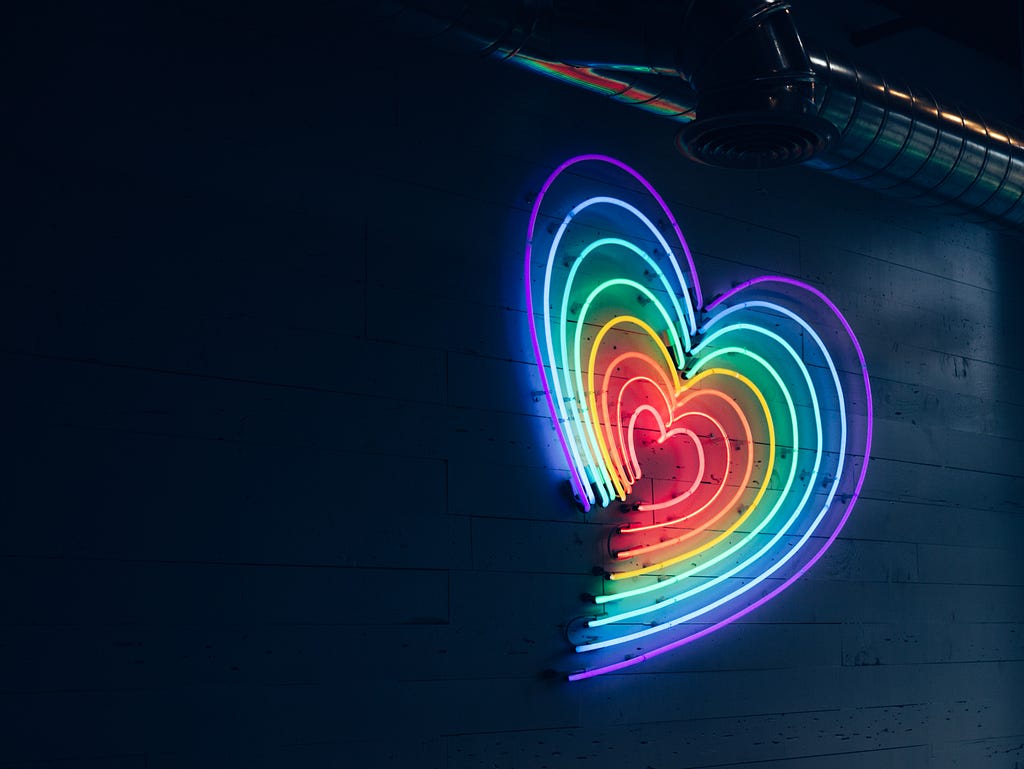 Rainbow of lights in heart shape