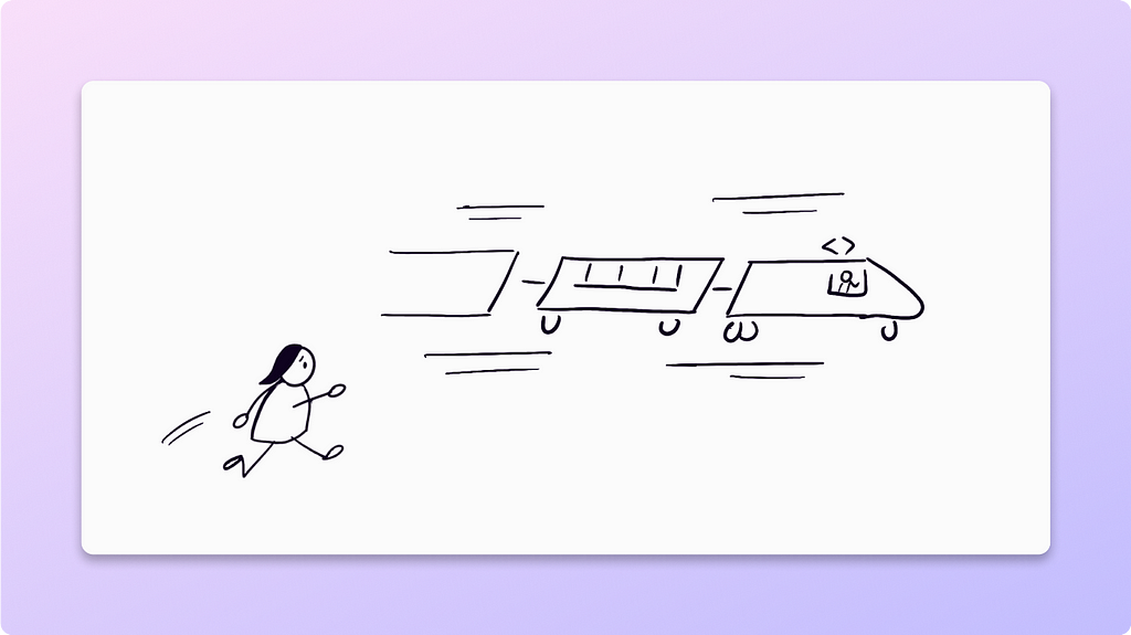 Illustration of a person trying to catching a moving train