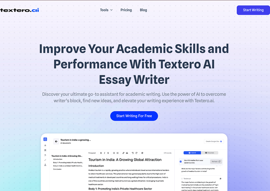 Textero.ai homepage image