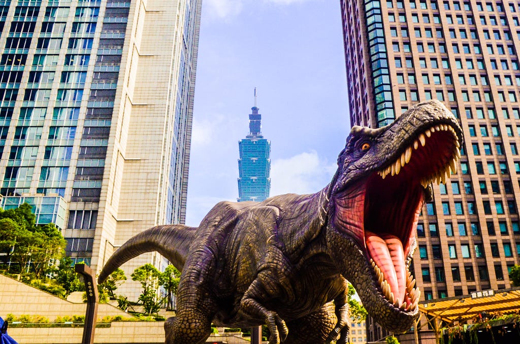 Dinosaur in a city