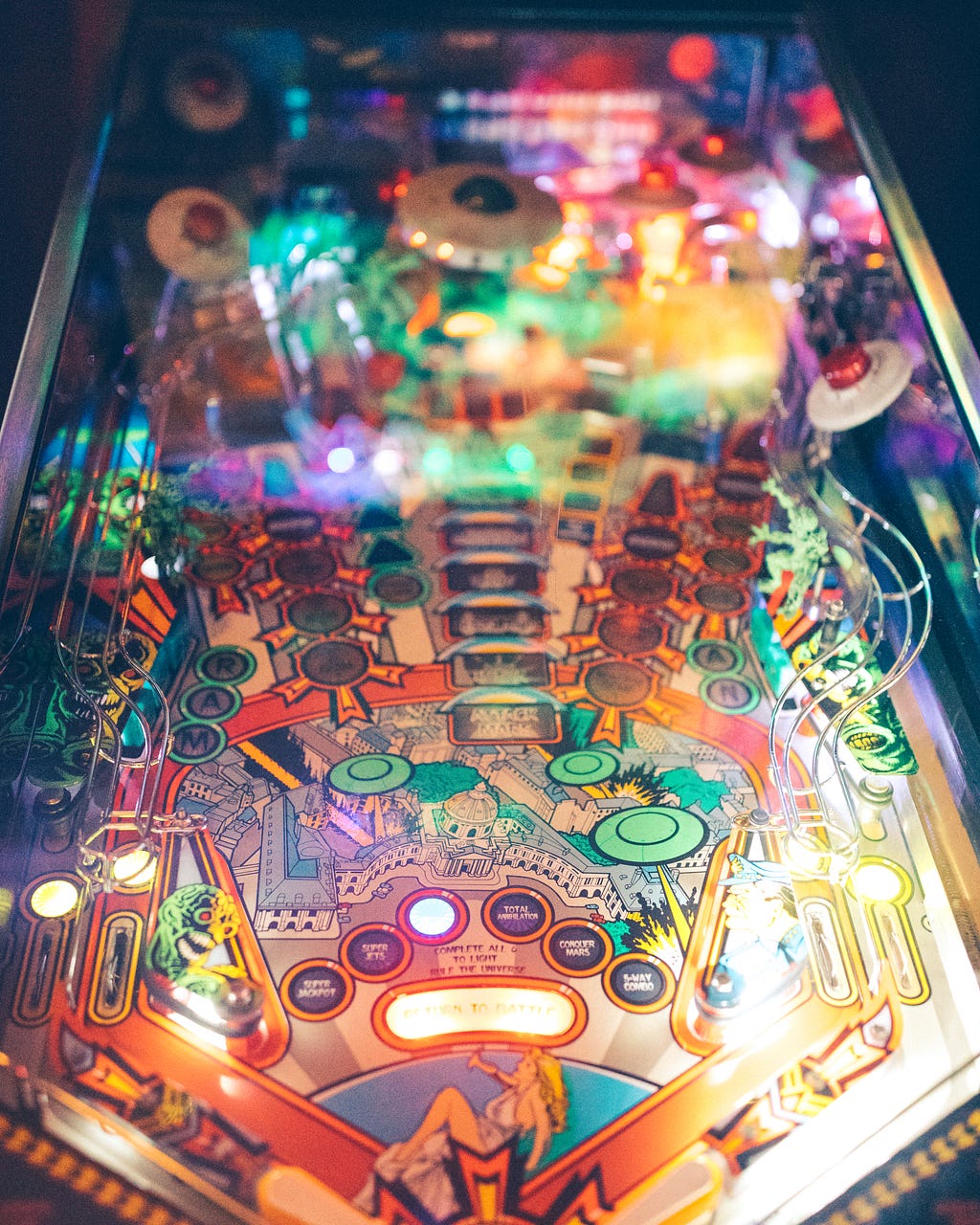 top-down view of a pinball machine