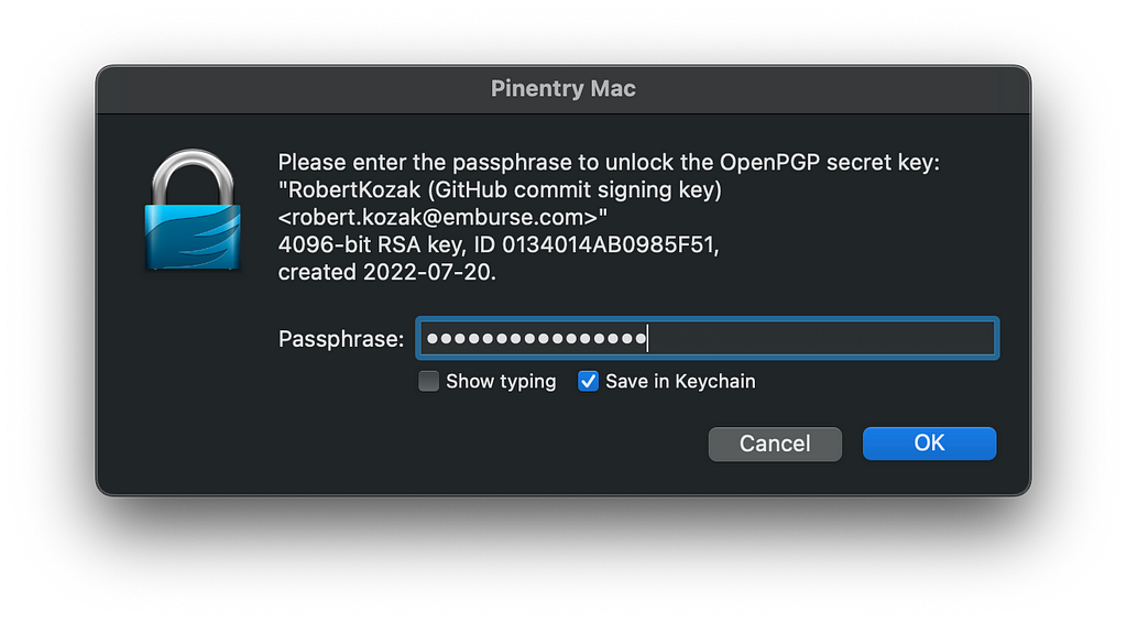 Image of a passphrase window on a computer screen.