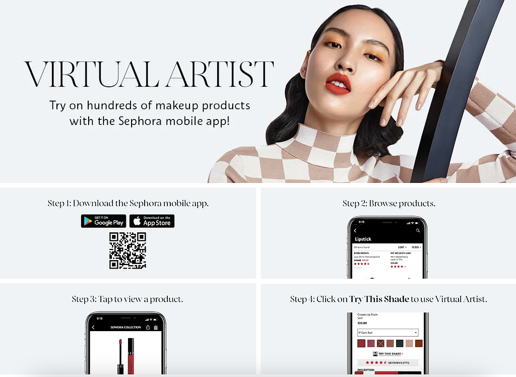 Sephora virtual artist campaign image which shows how the makeup try on feature works