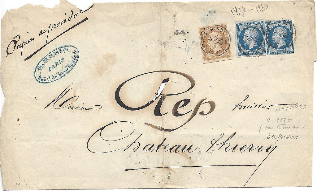Large 1862 envelope that carried “papiers de procedure”