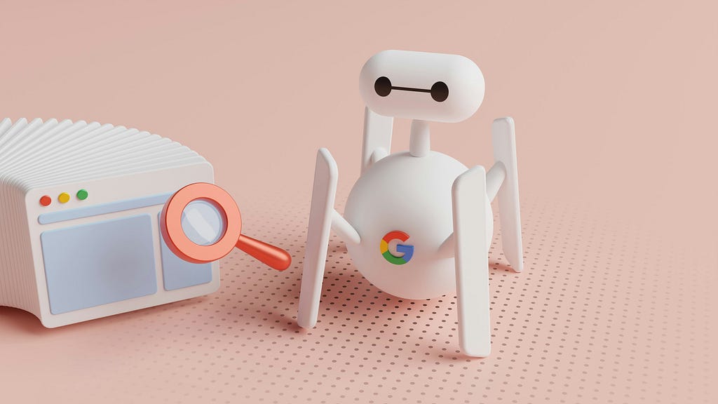 A pink SEO Google bot, for an article about launching a website in 2026