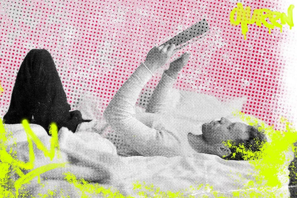 A man lying down and reading his book in a pop art style