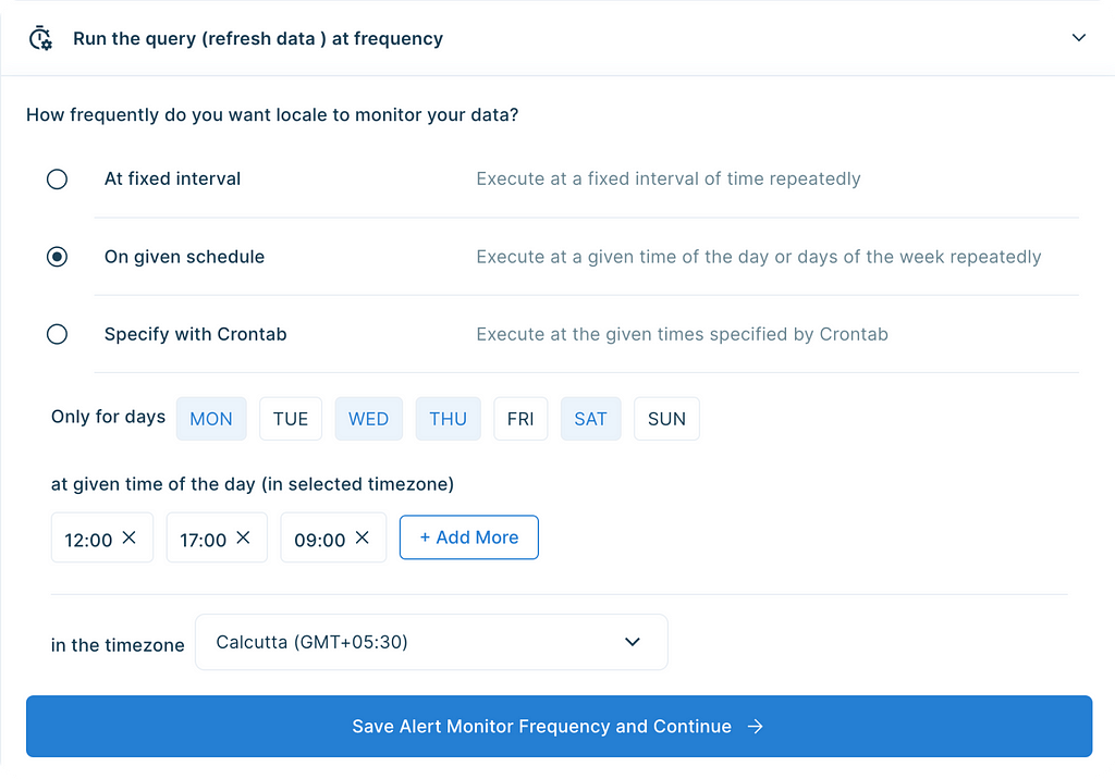 Setup Alert frequency on Locale