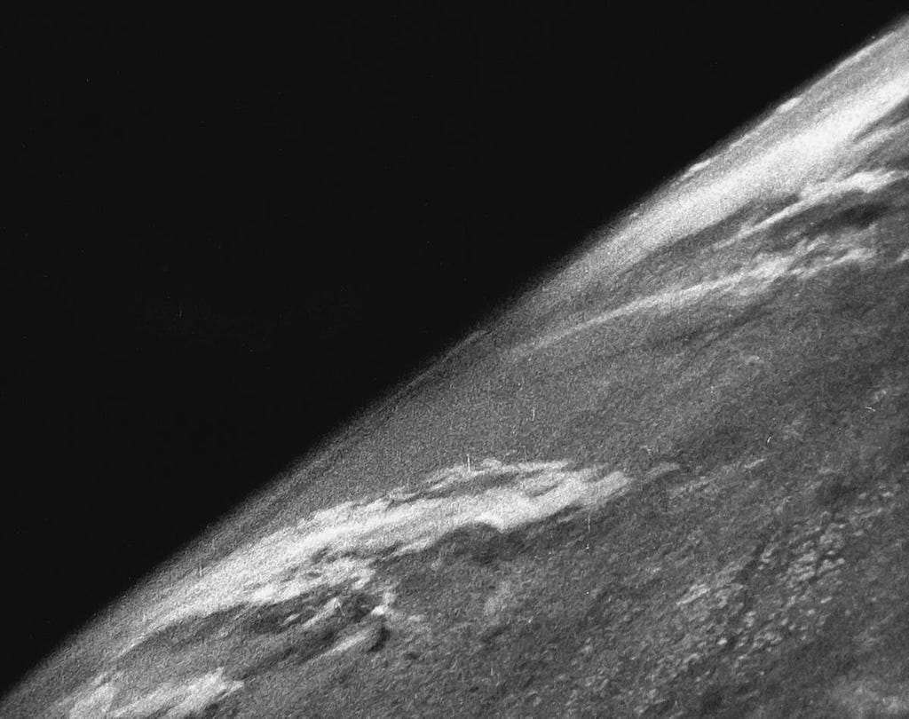 The First Ever Picture Taken in Space. Image by: U.S. Army — White Sands Missile Range/Applied Physics Laboratory https://chaoglobal.wordpress.com/2015/03/01/nasa-15/