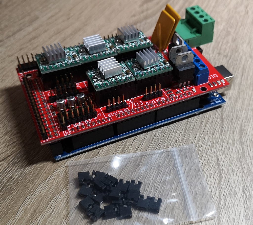 Arduino Mega 2560 with Ramps 1.4 board mounted