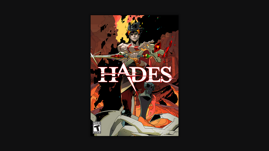 Official box art for the game Hades, developed by Supergiant Games