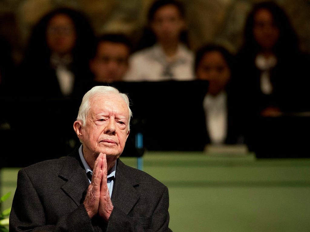 Former President Jimmy Carter teaching a Sunday school class at Maranatha Baptist Church in his hometown, in Plains, Georgia.