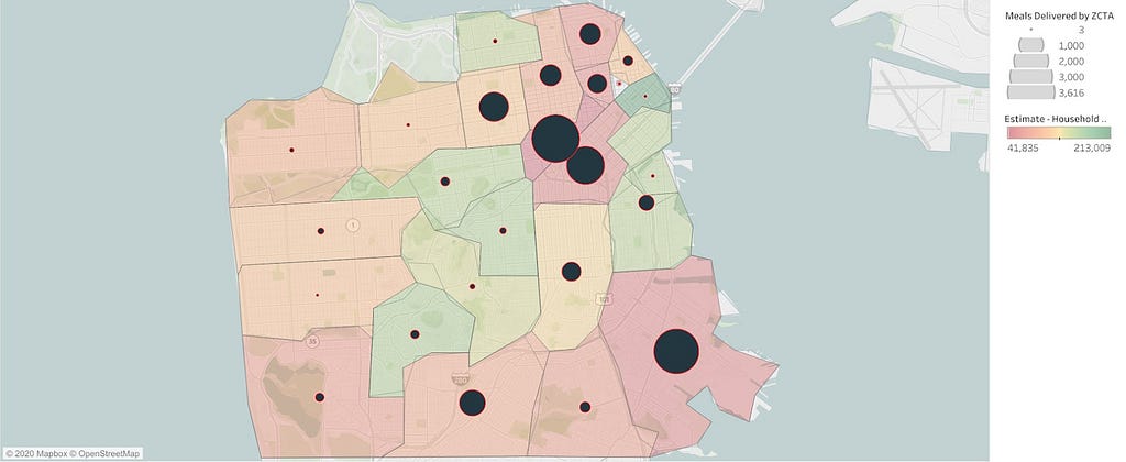 A map showcasing meals delivered in San Francisco.