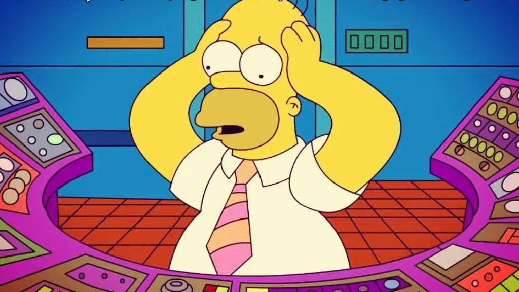 El personaje de Homero Simpson intenta elegir entre los botones.