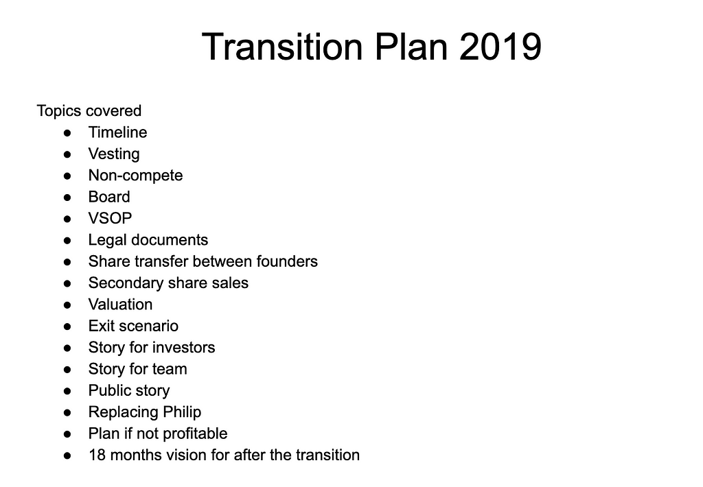 Screenshot of my 2019 transition plan with a list of all the topics to be covered
