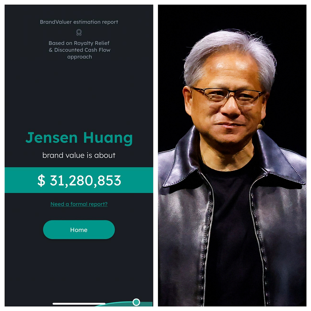 Jensen Huang’s brand worth estimation from BrandValuer