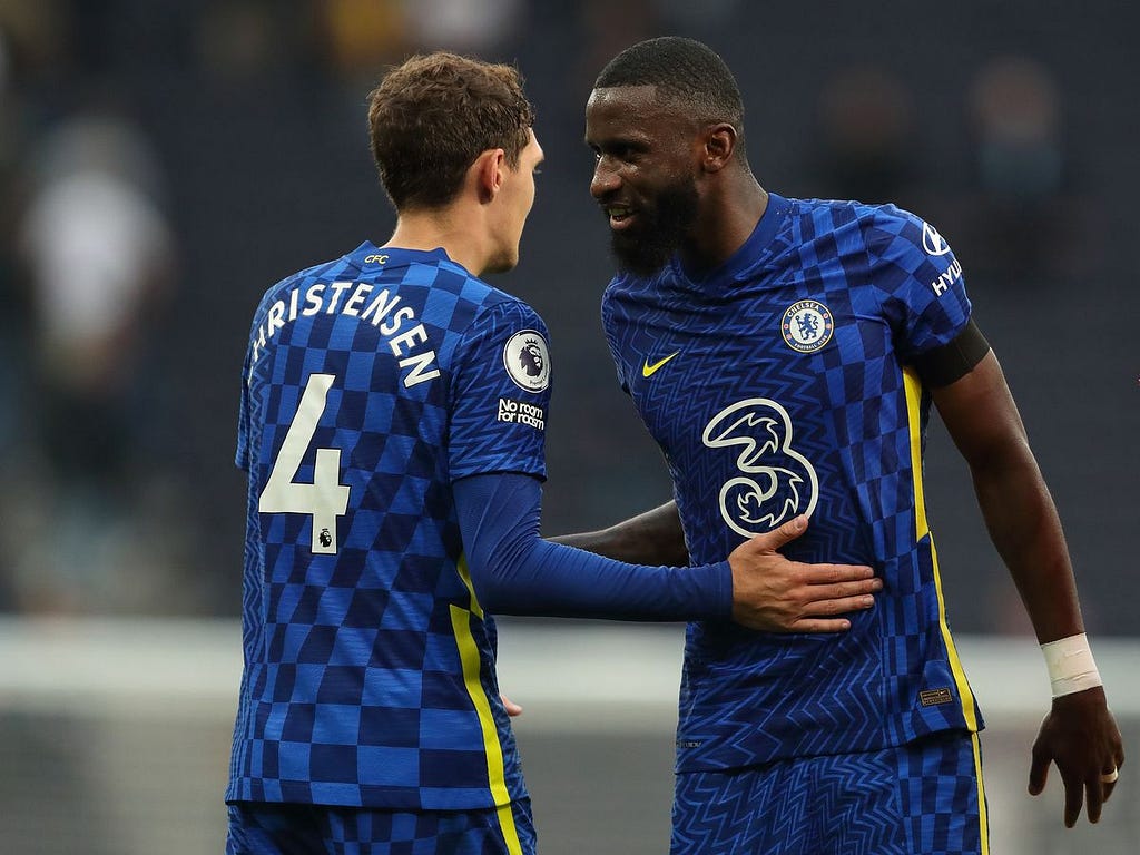 Christensen and Rudiger in Chelsea before their respective moves to Barcelona and Real Madrid.