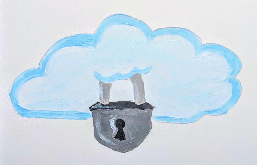 A cartoon of a cloud with a lock on it.