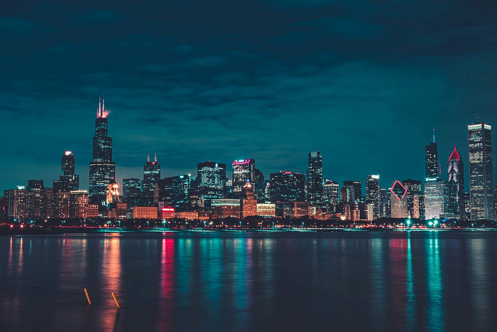 Chicago skyline at night.