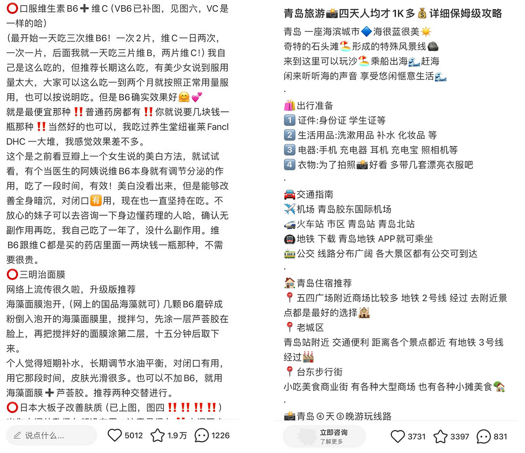 Examples of Xiaohongshu Post Caption